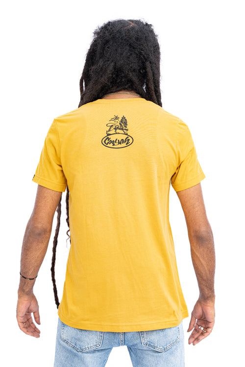 Cooyah Clothing - Men's Haile Selassie Graphic tees in gold.  Screen printed on soft, 100% ringspun cotton.  Reggae style 