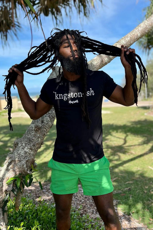 Cooyah Kingstonish graphic tee. Men's Kingston, Jamaica t-shirt in black. Jamaican streetwear clothing brand since 1987. IRIE