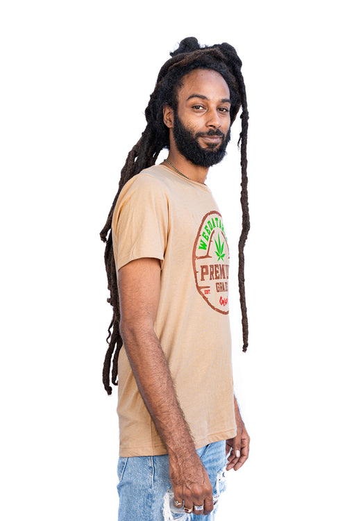 Cooyah Jamaica. Weedatarian High Grade men's reggae graphic tee. Cannabis, weed, ganja, kush design.  Ringspun cotton, short sleeve, rasta tee. Jamaican clothing brand. IRIE