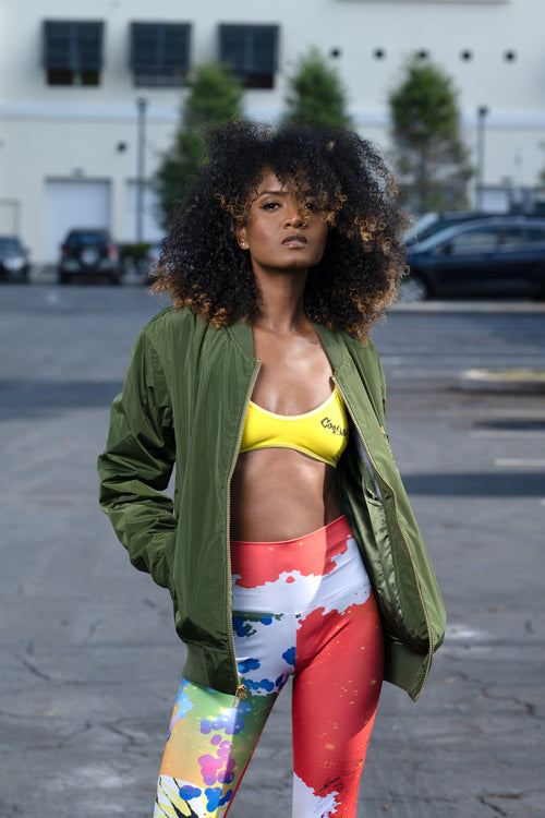 Cooyah Jamaica - Womens Premium Brand Lion Bomber Jacket in olive green. Jamaican streetwear clothing since 1987.