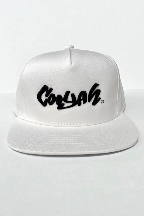 Cooyah Brand Jamaica 5 Panel Embroidered Snapback Hats in white.  Jamaican streetwear, dancehall clothing since 1987.