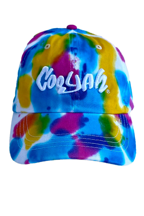 Cooyah Clothing, embroidered logo cap with multi-colored tie-dye.  IRIE