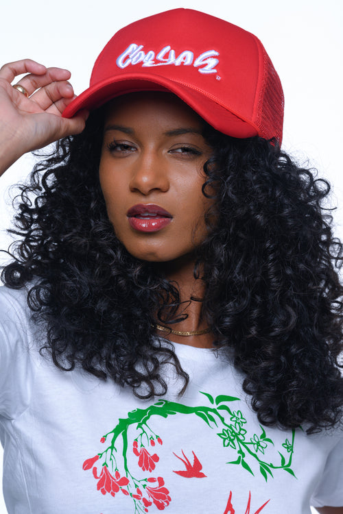 Cooyah.   Women's red trucker hat.