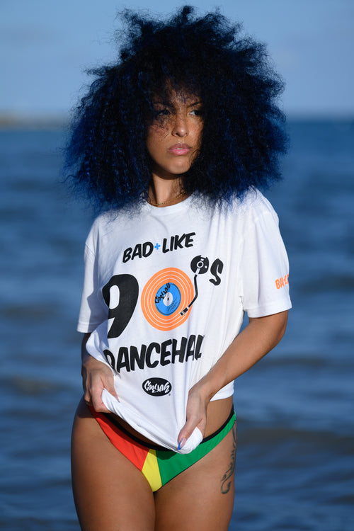 Cooyah Clothing - Women's Bad Like 90's Dancehall graphic tees.  This shirt was screen printed on soft, 100% rinspun cotton.  We are the official reggae clothing brand established in 1987. 