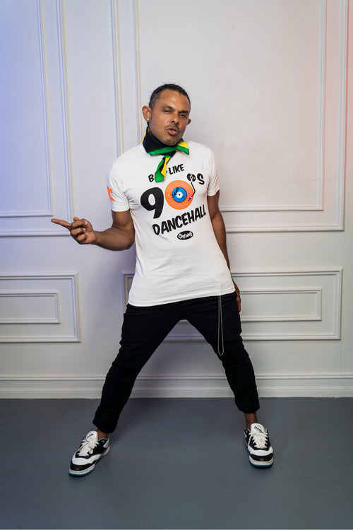 COOYAH Jamaica. Bad Like 90's Dancehall Limited Edition graphic tee with Neon Orange Print. Featured on artist Don Yute.