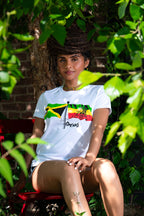 Cooyah Clothing.  Women's Jamaican and Ethiopian flag graphic tee.  Rastafari