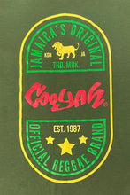 Load image into Gallery viewer, Cooyah Jamaica, short sleeve, crew neck t-shirt with Rasta Ethiopia graphic. Ringspun cotton tee. Olive green with reggae color screen print.
