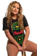 Load image into Gallery viewer, Cooyah Jamaica. Ethiopia short sleeve graphic tee screen printed in rasta colors. Black, crew neck, soft, ringspun cotton. Jamaican clothing brand.
