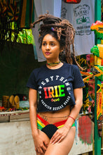 Load image into Gallery viewer, Cooyah Jamaica Everything Irie women&#39;s graphic tee screen printed in reggae colors. Jamaican beachwear clothing. Rasta style.
