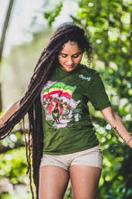 Load image into Gallery viewer, Cooyah Rasta Ethiopian Flag graphic tee featuring Haile Selassie on a horse with Africa Map.  
