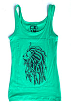 Load image into Gallery viewer, Classic Cooyah Hand-Drawn Rasta Lion Tank Top in green 
