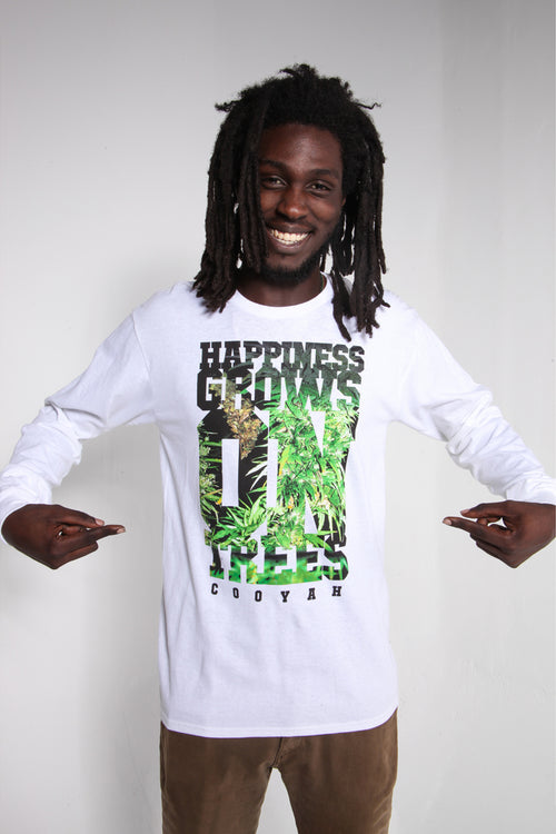 Cooyah Jamaica, men's long sleeve  Rasta Cannabis Tee Shirt.  Ring Spun cotton, crew neck, with Jamaican streetwear style.  Reggae clothing, IRIE