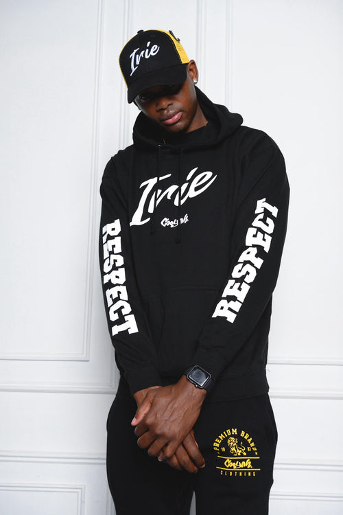 Cooyah men's black irie hoodie and trucker hat.  We are a Jamaican owned clothing brand established in 1987.