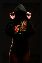 Load image into Gallery viewer, Cooyah Jamaica. Irie Rasta cropped Hoodie. Screen printed with reggae colors. Jamaican streetwear clothing brand since 1987.
