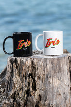 Load image into Gallery viewer, Cooyah Jamaica. Irie Rasta Ceramic Mug. Reggae style coffee, tea, drink wear.  Available in black and white with a rasta colors design.
