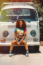 Load image into Gallery viewer, IRIE Vibes Only Tee.  Screen printed on 100% rinspun cotton, short sleeve t-shirt.  Colorful women&#39;s tie-dye shirt. Cooyah the official reggae clothing brand since 1987.

