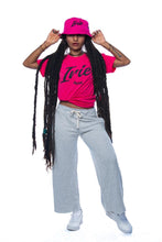 Load image into Gallery viewer, Cooyah Jamaica. Women&#39;s Irie T-Shirt. Crew neck, short sleeve, boyfriend tee in hot pink. Jamaican reggae clothing brand.
