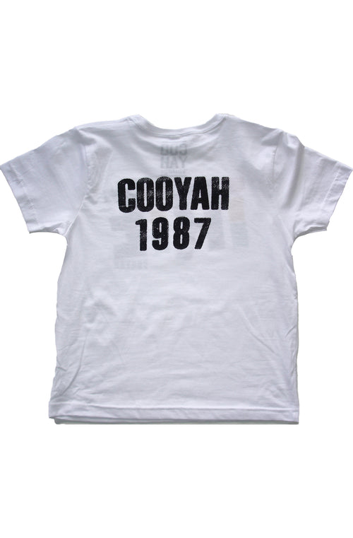 Cooyah Kids irie tee in white with reggae color print.