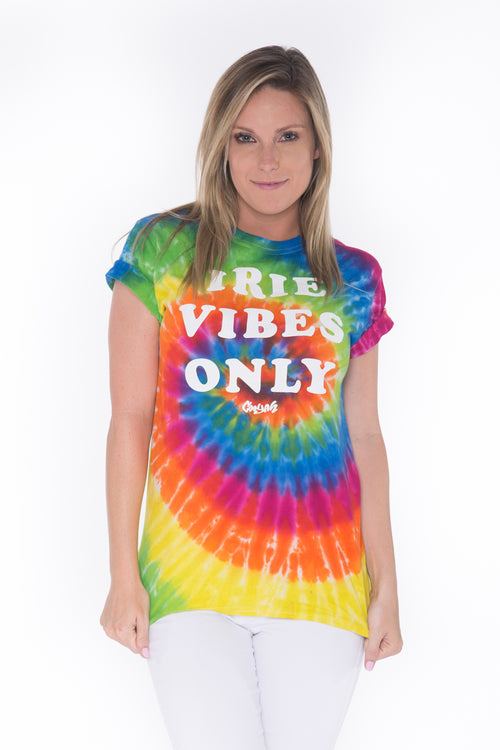 Cooyah Jamaica short sleeve women's Irie Vibes Only tie-dye Tee Shirt, Ring Spun, Crew Neck, Jamaican Reggae clothing