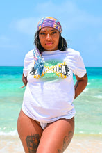 Load image into Gallery viewer, Cooyah Jamaica.  The official reggae clothing brand since 1987.  Women&#39;s Jamaican Flag graphic tee in white.  Short sleeve, rinspun cotton.  IRIE
