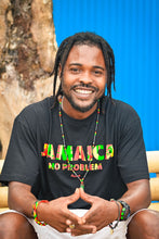 Load image into Gallery viewer, Cooyah Clothing. Jamaica No Problem men&#39;s graphic tee in black. Reggae style design on a short sleeve rinspun cotton t-shirt. Jamaican menswear.  IRIE
