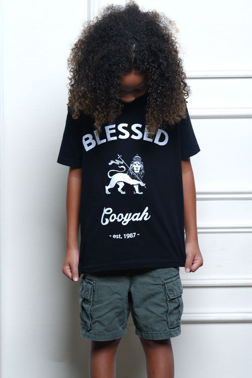 Cooyah - Kid's Blessed Lion graphic tee in black.