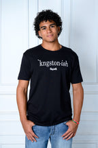 Cooyah - Men's Kingstonish graphic tee. This black cotton tee features a clean typographic design and authentic Cooyah logo print.  Jamaican streetwear.