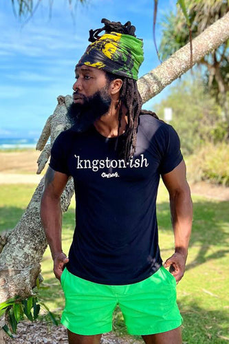 Cooyah Kingstonish graphic tee. Men's Kingston, Jamaica t-shirt in black. Jamaican streetwear clothing brand since 1987. IRIE