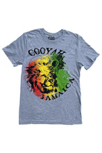 Load image into Gallery viewer, Cooyah Jamaica. Men&#39;s Rasta Lion graphic tee. Crew neck, short sleeve t-shirt. Screen printed in reggae colors. IRIE

