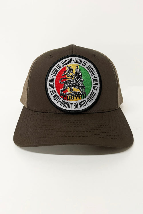 Cooyah Jamaica. Lion of Judah trucker hats in brown. We are a Jamaican streetwear clothing brand established in 1987.