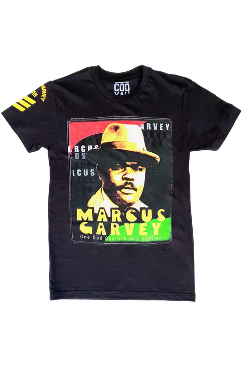 Cooyah Jamaica.  Marcus Garvey graphic tee.  Ringspun cotton, crew neck, short sleeve, mens' t-shirt.  Jamaican clothing brand.