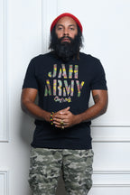 Cooyah Jamaica - Men's Jah Army graphic tee.  Short sleeve shirt screen printed on 100% ringspun cotton.  We are a Jamaican owned reggae clothing brand since 1987.