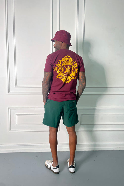 Cooyah Clothing. Men's Cricket Club graphic tee in maroon. Screen printed on the front and back.