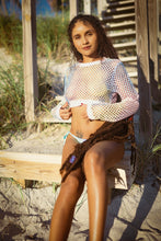 Load image into Gallery viewer, Cooyah Mesh Beach top.  Must-colored pastel colors fishnet with long sleeve beach crop top.
