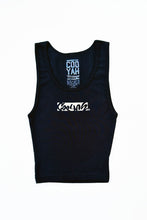 Load image into Gallery viewer, Cooyah Jamaica. Women&#39;s ribbed tank top in black. Jamaican clothing brand since 1987. IRIE
