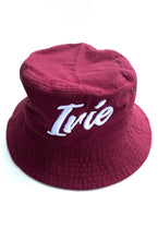 Load image into Gallery viewer, Cooyah Jamaica. Irie Embroidered Bucket hat in burgundy. Jamaican clothing brand.
