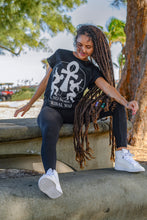 Load image into Gallery viewer, Cooyah clothing. No More Tribal War  women&#39;s short sleeve t-shirt.  Afrocentric fashion design.  Jamaican clothing brand.
