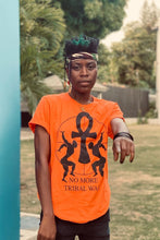 Load image into Gallery viewer, Cooyah clothing.  No More Tribal War orange women&#39;s t-shirt.  Jamaican clothing brand.
