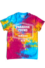Load image into Gallery viewer, Cooyah Clothing. Men&#39;s tie-Dye graphic tee with Paradise Found Jamaica Design. Ringspun cotton, short sleeve, crew neck. Jamaican reggae brand.
