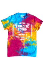Load image into Gallery viewer, Cooyah Clothing. Women&#39;s tie-Dye graphic tee with Paradise Found Jamaica Design. Ringspun cotton, short sleeve, crew neck. Jamaican reggae brand.
