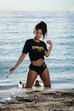 Load image into Gallery viewer, Cooyah Clothing Jamaica No Problem women&#39;s boyfriend fit tee in black. Reggae style design on a short sleeve rinspun cotton t-shirt. Jamaican beachwear. IRIE

