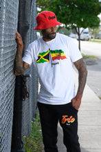Load image into Gallery viewer, Cooyah Clothing, men&#39;s graphic tee with Ethiopian and Jamaican flag screen printed in regga colors on ringspun cotton. Rasta t-shirt.
