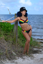 Load image into Gallery viewer, Cooyah Jamaica. Negril bikini set. Jamaican beachwear clothing brand since 1987.  Rasta colors swimsuit.
