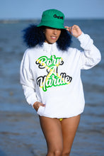 Load image into Gallery viewer, Cooyah Jamaica.  Women&#39;s Born a Yardie hoodie in white.  We are a Jamaican owned clothing brand since 1987. 
