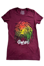 Load image into Gallery viewer, COOYAH Jamaica. Women&#39;s Rasta Lion with Dreads crew neck tee. Screen printed in reggae colors.

