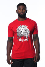 Load image into Gallery viewer, Cooyah Jamaica.  Men&#39;s Rasta Lion with Dreads graphic tee in red.  Jamaican  reggae clothing brand.
