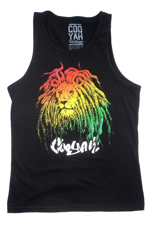 Cooyah Clothing men's Rasta Lion with dreads tank top.  Ringspun cotton, reggae style Jamaica