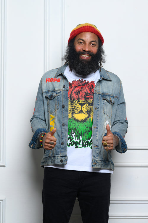 Cooyah Men's Big Face Rasta Lion graphic tee.  Screen printed in reggae colors on soft, 100% ringspun cotton.  