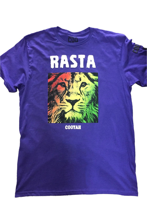 Cooyah Jamaica short sleeve men's Rasta Lion Purple Tee Shirt, Ring Spun, Crew Neck, Street Wear Reggae Clothing, IRIE