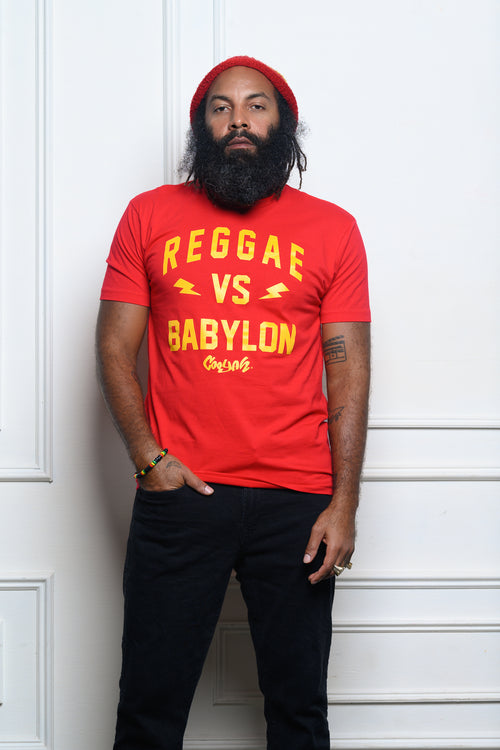 Cooyah Clothing -Men's Reggae VS Babylon graphic tee.  Screen printed on soft, 100% ringspun cotton.  